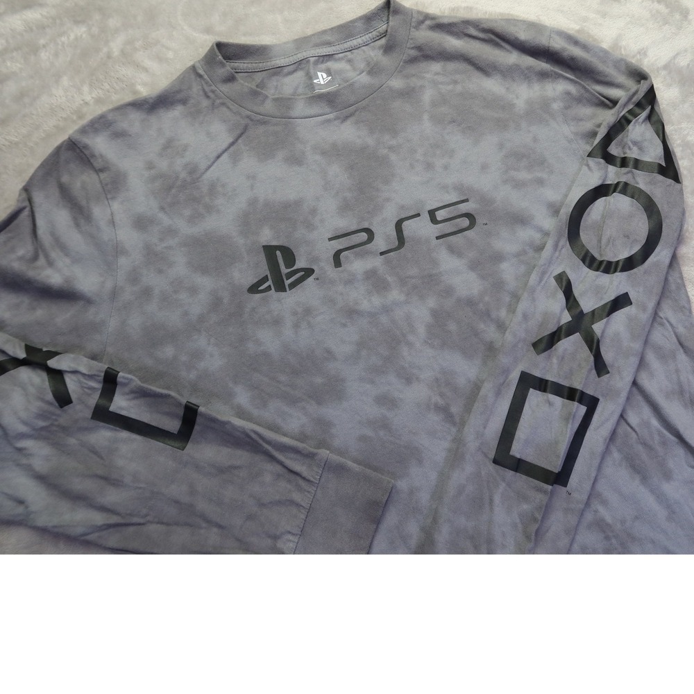 PlayStation PS5 Long Sleeve Shirt Men's M Grey Tie Dye‎ Sony Gaming